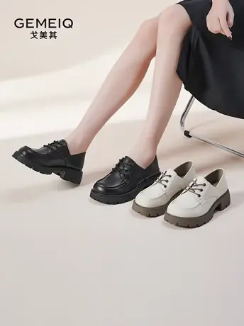 戈美其真皮单鞋小皮鞋系带女2023春季新款英伦学院风厚底增高女鞋图片