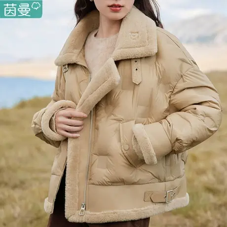 茵曼旗舰店皮毛一体羽绒服女秋冬季2023新款中长款加厚派克服外套图片
