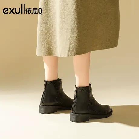 依思q切尔西短靴女2023年新款秋冬厚底马丁靴尖头显脚小低跟靴子商品大图