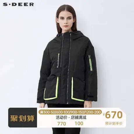 sdeer圣迪奥女装高领连帽撞色字母拼接羽绒服S21462477📷图片