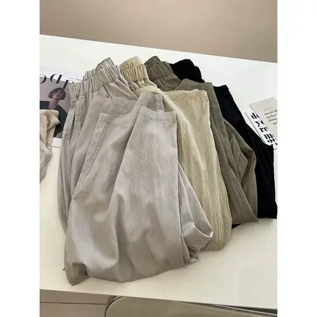 韩系气质褶皱肌理感高腰阔腿拖地裤女宽松慵懒防晒裤长裤夏季薄款图片