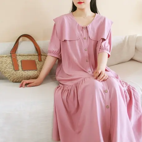 胖妹妹夏季2023新款法式优雅大娃娃领仙女裙加大码短袖鱼尾连衣裙商品大图