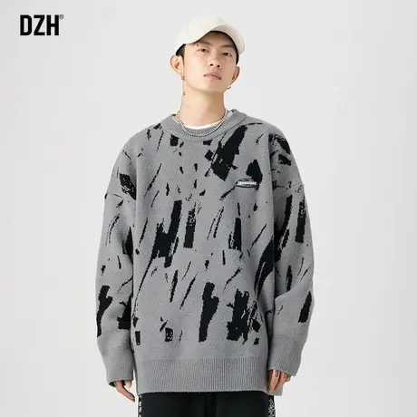 男士提花毛衣男冬季加厚潮牌宽松男女同款圆领情侣针织衫2023新款商品大图