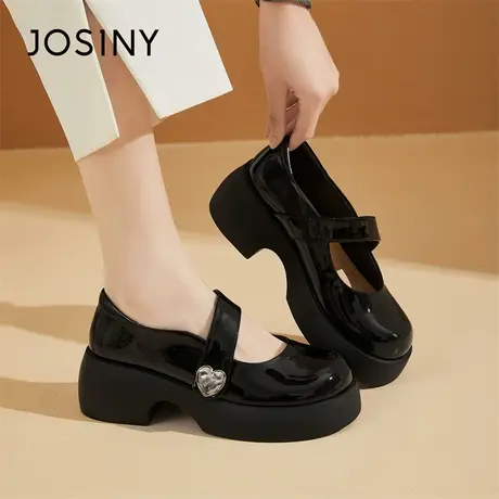 Josiny/卓诗尼乐福鞋女2024新款英伦风精致小皮鞋高级感粗跟单鞋图片