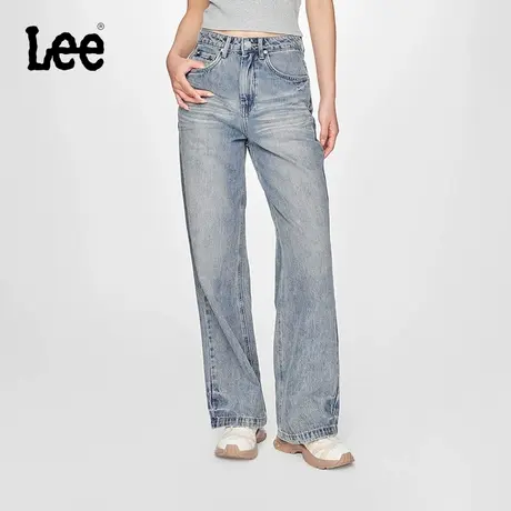 Lee25春夏新品428懒懒裤高腰显瘦蓝色阔腿女牛仔裤潮流LWB100428图片