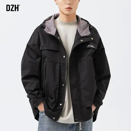 冲锋衣夹克男士秋季日系宽松百搭复古连帽工装外套潮2023新款男装图片