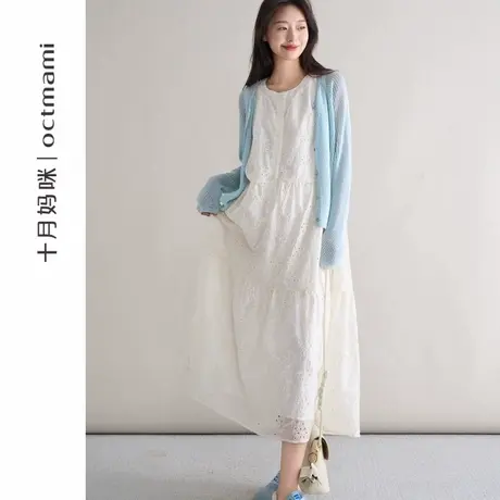 十月妈咪孕妇镂空花连衣裙2025新款夏季外穿法式可哺乳无袖裙夏装商品大图