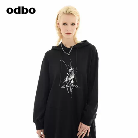 odbo/欧迪比欧时尚设计感连帽卫衣连衣裙2024秋季新款休闲风女装图片