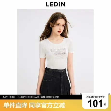 乐町印花字母短袖套衫针织衫年秋季新款圆领精致毛衫上衣商品大图