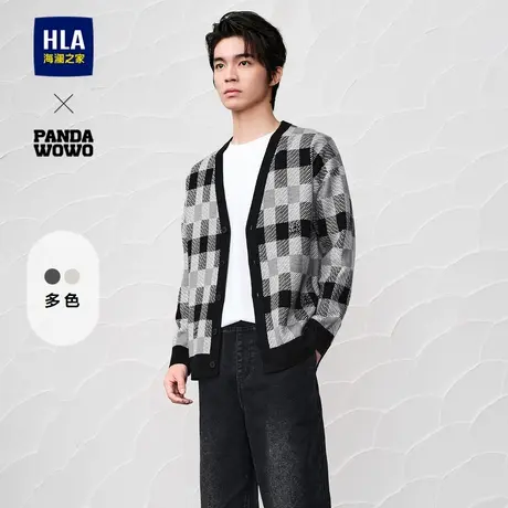 HLA/海澜之家针织开衫24秋七巧板穿搭可机洗宽松格纹休闲毛衣男图片