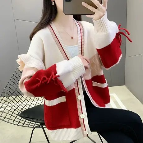 秋装新款女毛衣外套V领针织衫2023年早秋新款洋气宽松女开衫外穿图片