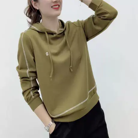 欧货休闲时尚拼接连帽长袖卫衣女装秋季2023新款韩版宽松小众上衣图片