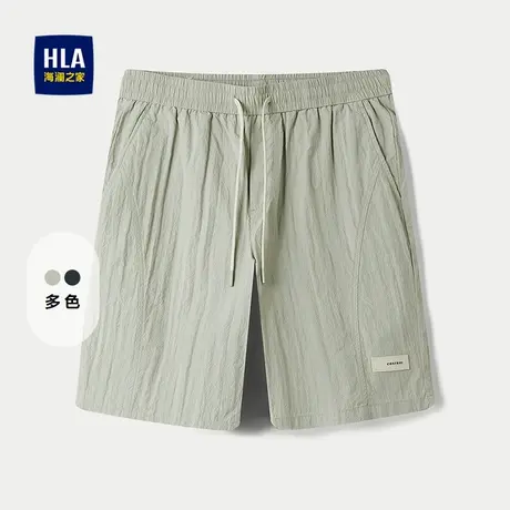 HLA/海澜之家抽绳系带休闲中裤25春夏新小方格时尚柔软宽松短裤男商品大图