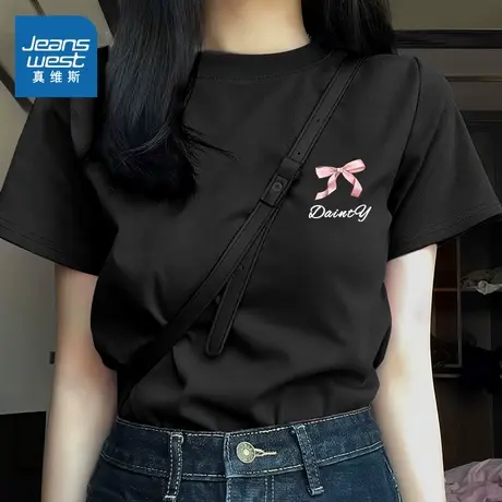 JR真维斯纯棉短袖T恤女2025年夏季新款小个子可爱百搭休闲风女装商品大图