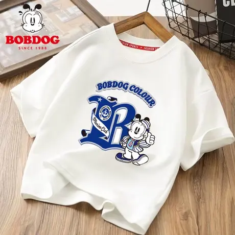 巴布豆男童短袖夏季2025新款男大童休闲纯棉t恤大童吸汗运动半袖商品大图