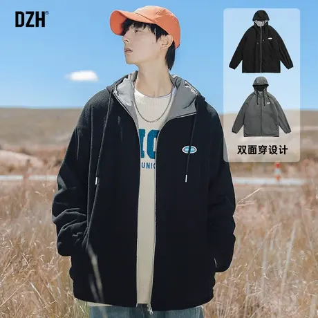 DZH两面穿男士美式复古外套秋季2023新款连帽春装上衣摇粒绒夹克商品大图