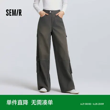 [商场同款]森马休闲裤女纯棉工装裤2025春新款美式做旧阔腿裤复古图片