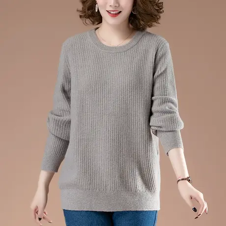 【清】秋冬加肥加大码中年妈妈女士毛衣宽松保暖瘦套头加厚针织衫商品大图