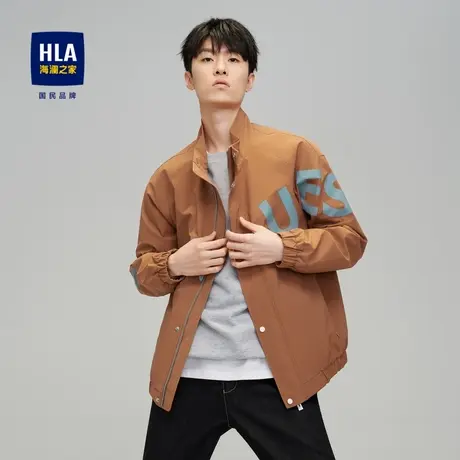 【易打理】HLA/海澜之家夹克秋休闲立领字母印花运动风宽松外套男图片
