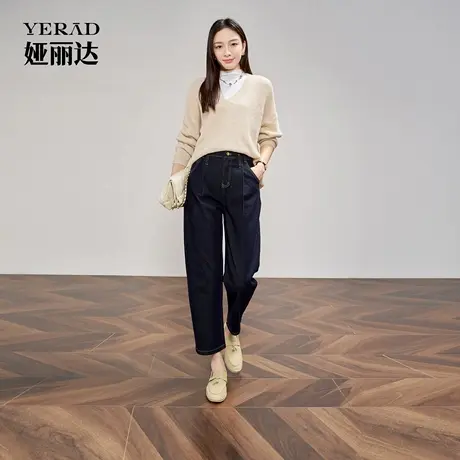 娅丽达不易掉色镰刀裤女2025秋季款宽松牛仔香蕉裤时髦小个子女裤图片