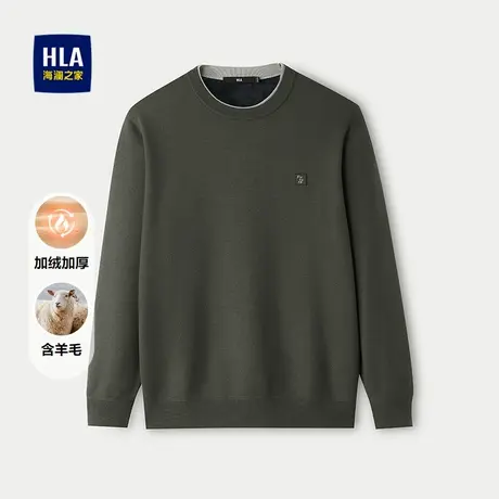 HLA/海澜之家时尚双领针织衫25秋冬新圆领加绒加厚含羊毛假两件男图片