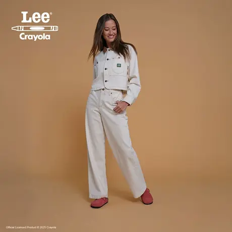 Lee× Crayola联名商场同款25秋冬新品舒适直筒白色女休闲布裤图片
