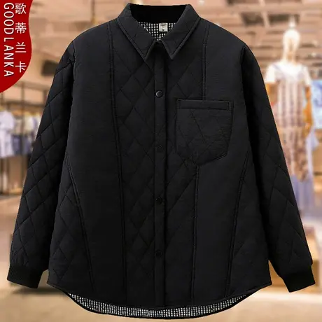 加大码中年胖妈妈秋冬加厚棉衣女宽松洋气衬衫领保暖羽绒棉服外套商品大图