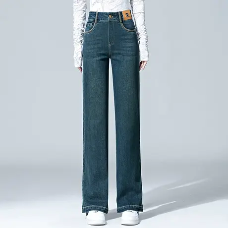 深色牛仔阔腿裤2023秋季新款中年女裤复古港风宽松垂感高腰长裤图片