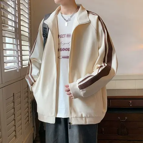 外套男春秋款男装2023新款衣服秋季开衫卫衣男生休闲宽松运动夹克商品大图