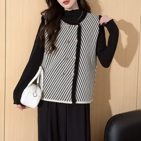 唐狮秋冬季女毛衣气质斜纹设计开衫马甲背心通勤办公穿搭tu图片