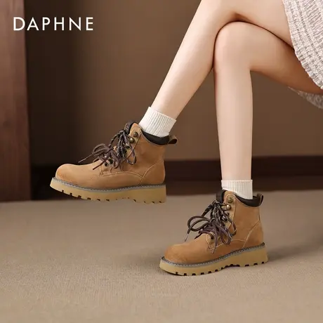 达芙妮厚底马丁靴女款2026新款秋冬季加绒短靴英伦风大黄靴登山靴商品大图