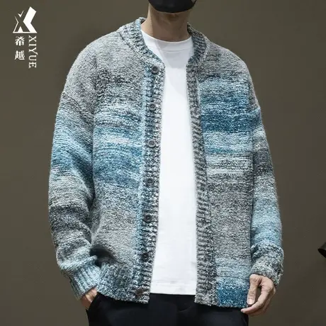 开衫毛衣男士秋冬高级感小香风针织外套宽松大码日系撞色男款外衣商品大图