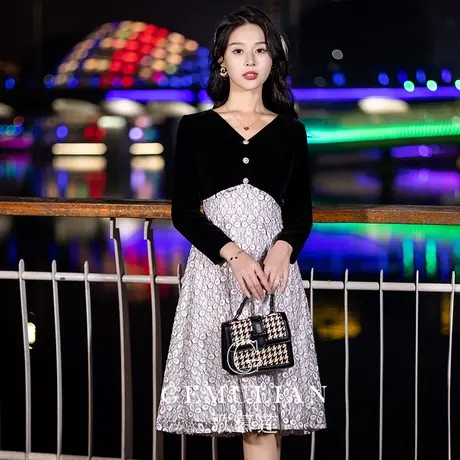 小个子晚礼服女秋冬长袖气质平时可穿高端奢华宴会参加婚礼连衣裙图片