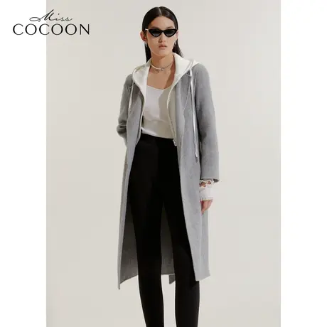 COCOON商场同款2023秋冬新款简约风羊驼毛中长款毛呢大衣商品大图