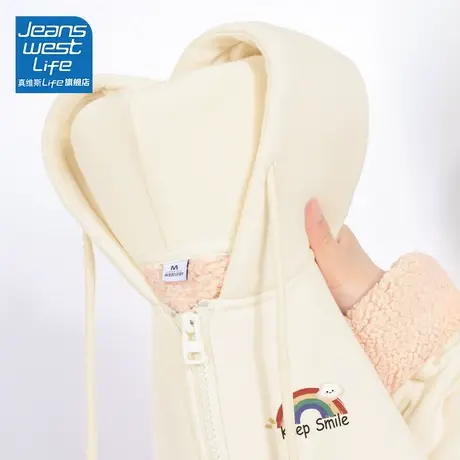 真维斯LIFE奶fufu的外套女秋冬2023新款加绒加厚宽松休闲开衫卫衣商品大图