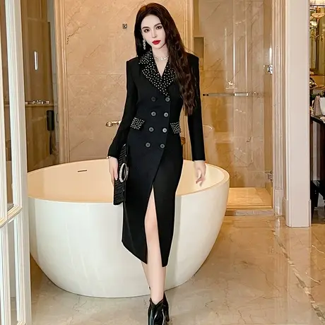 法式英伦风职业OL西装连衣裙高级感时髦显瘦气质黑色大衣外套女装商品大图