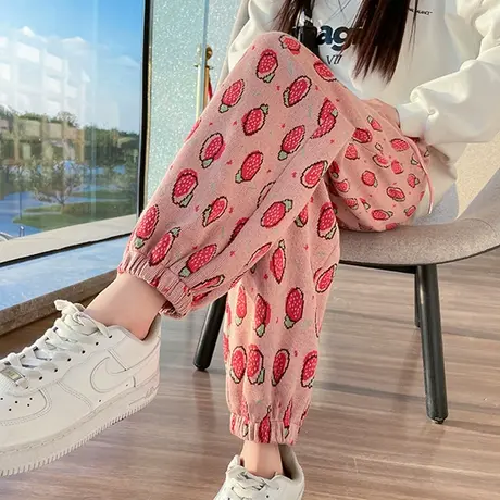 粉色九分毛呢哈伦裤女秋冬季高腰显瘦小个子加厚羊绒休闲直筒裤子商品大图