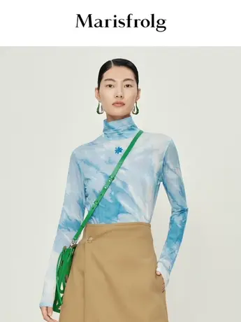 【言选好物】玛丝菲尔T恤春新款天空油画高弹半高领皮肤衣内搭商品大图