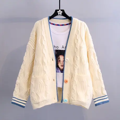 日系毛衣女秋冬外穿慵懒风韩版宽松外套2023新款加厚麻花针织开衫商品大图