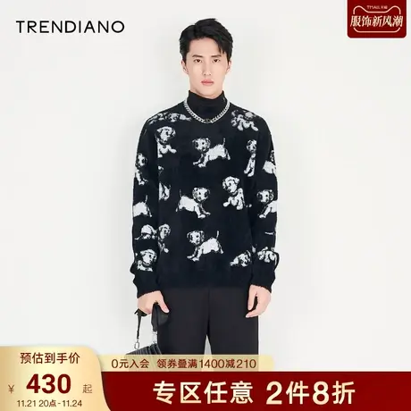 TRENDIANO官方男装冬季新款提花高领针织毛衣男商品大图