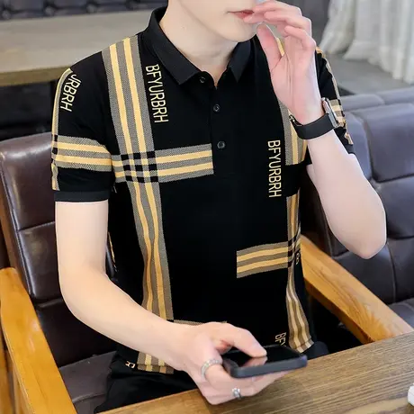 夏季纯棉短袖T恤男士休闲立领青年Polo衫男潮牌打底衫潮牌百搭帅商品大图