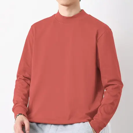 240g重磅纯棉长袖t恤男装半高领秋衣小衫秋冬纯色内搭中领打底衫商品大图