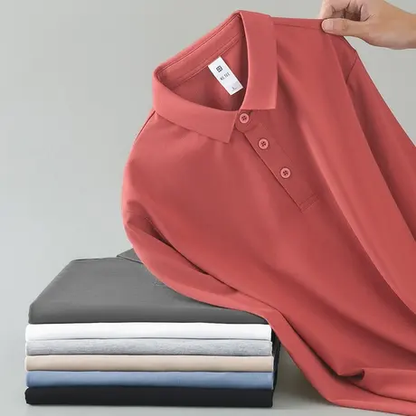 丝光珠地棉polo衫长袖纯色翻领t恤男2024新款保罗带领打底衫秋衣商品大图