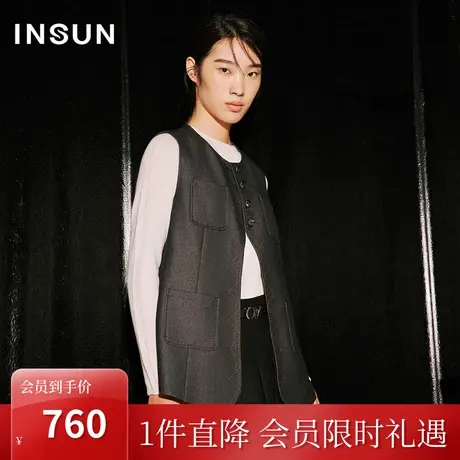 恩裳2023年秋季新款仿牛仔明线装饰口袋设计背心马甲外套商品大图