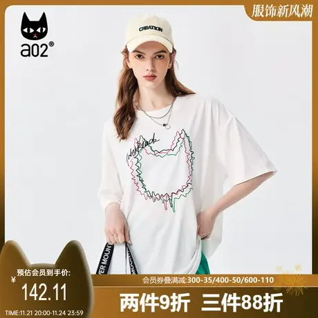 【趣玩】a02原创潮流T恤女2025夏季新品休闲百搭宽松印花短袖上衣商品大图