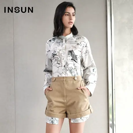 恩裳春季棉质印花衬衫拼接短裤连体裤图片