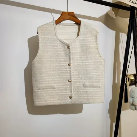 小香风细闪亮丝针织马甲开衫女秋冬新款宽松圆领坎肩背心马夹外套图片