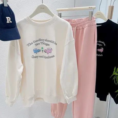 2022早秋装新款上衣chic慵懒字母鳄鱼圆领卫衣宽松休闲韩国东大门图片