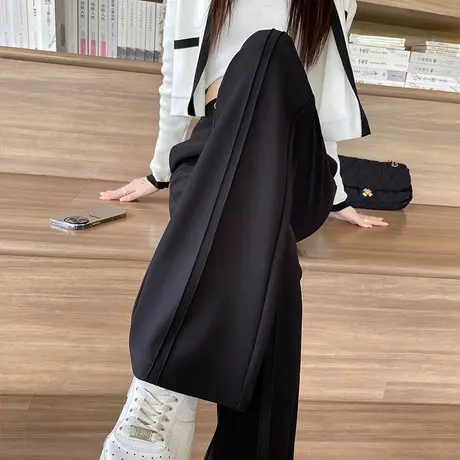 黑色西装微喇裤女春秋新款高腰垂感弹力显瘦修身百搭喇叭拖地裤子商品大图