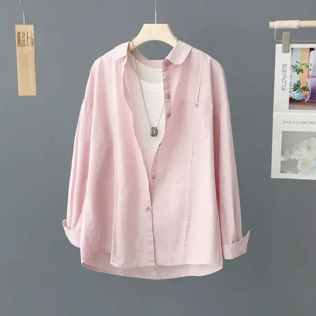 设计感小众白色衬衫上衣女纯棉2024春装新款宽松叠穿衬衣寸衫春秋图片